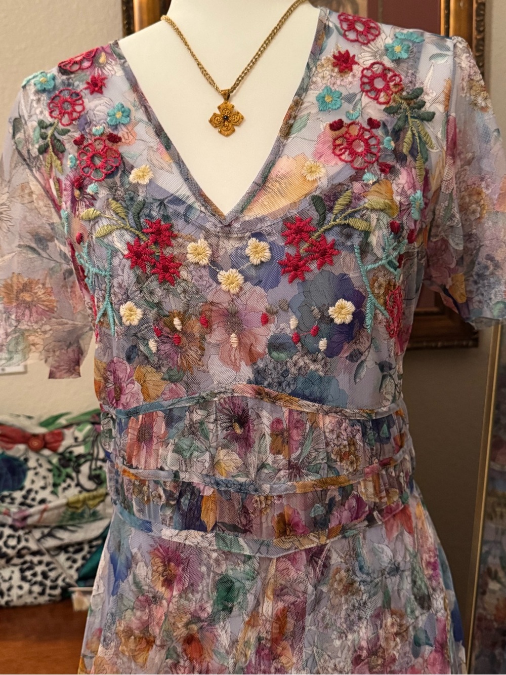 NWT Johnny Was Mazzy Ruched Flora Maxi Dress M - Picture 6 of 16